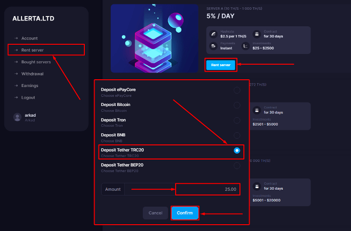 Membuat deposit di proyek Allerta