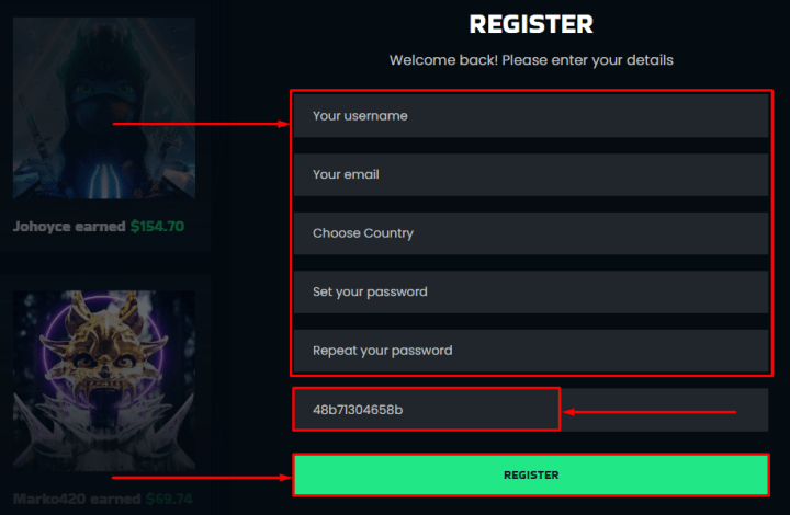 Registrace do projektu Binabux