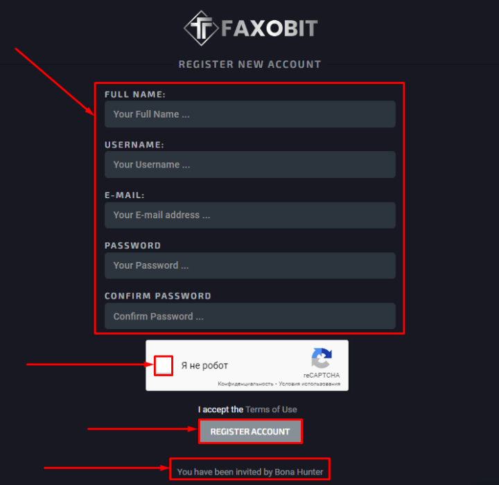 Registro en el proyecto Faxobit