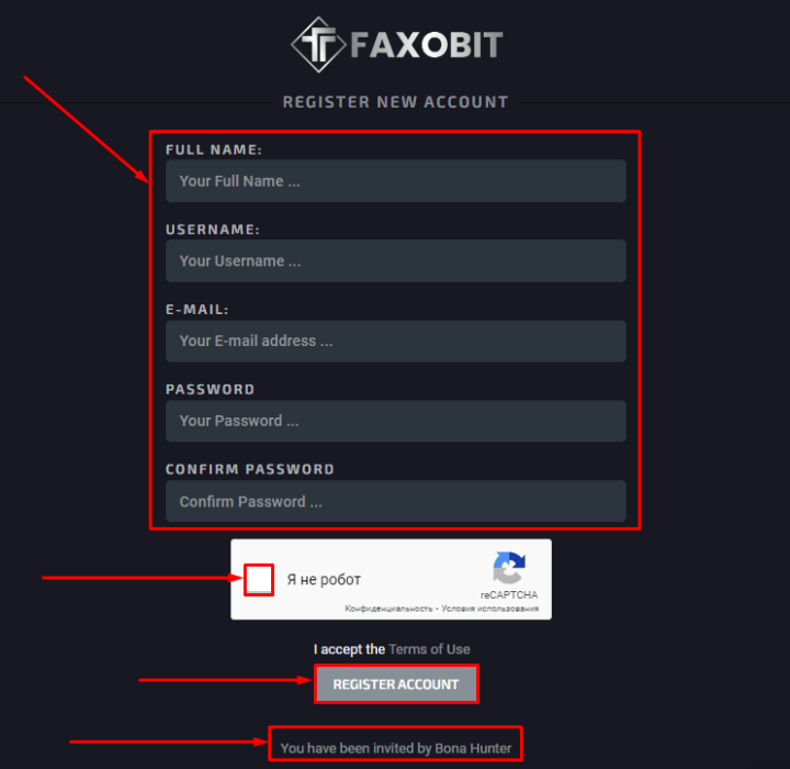 Pendaftaran di proyek Faxobit