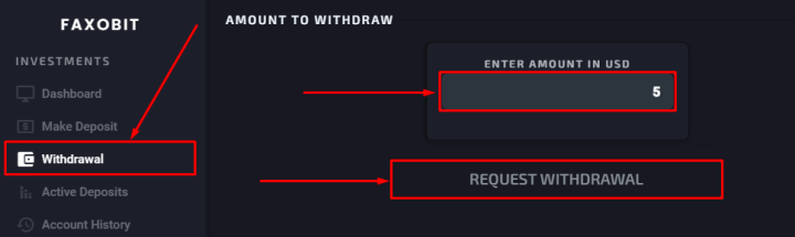 Withdrawal of funds in the Faxobit project