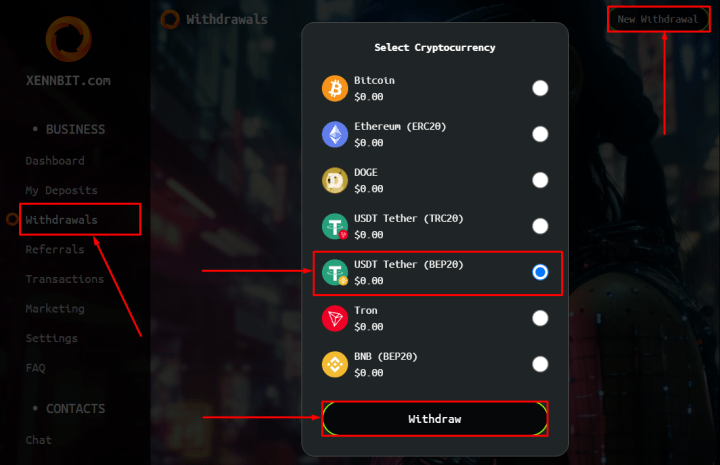 Retiro de fondos en el proyecto Xennbit