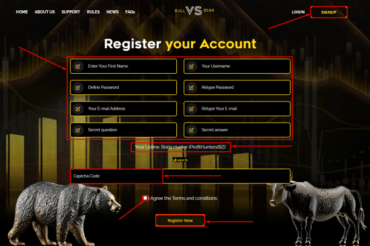 Регистрация в проекте Bull vs Bear