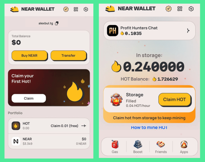 Near Wallet ішінде HOT майнинг