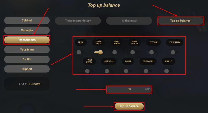 Topping up your balance in the Rotor Finance project