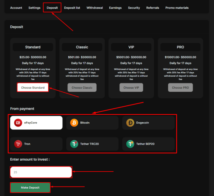 Creating a deposit in the Stonks Trading project