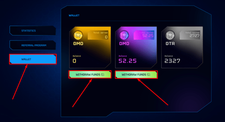 Prelievo di fondi nel gioco P2E Dominator