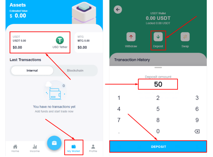 Пополнение баланса в проекте Metago