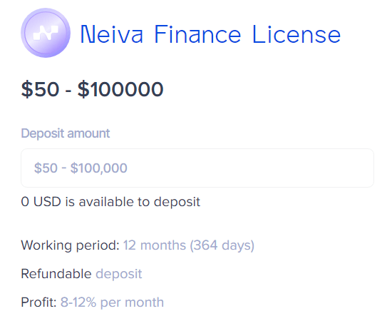 Plan d'investissement pour le projet Neiva