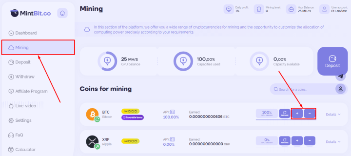 Creating a deposit in the MintBit project