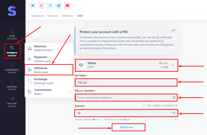 Withdrawal of funds in the Svuex project