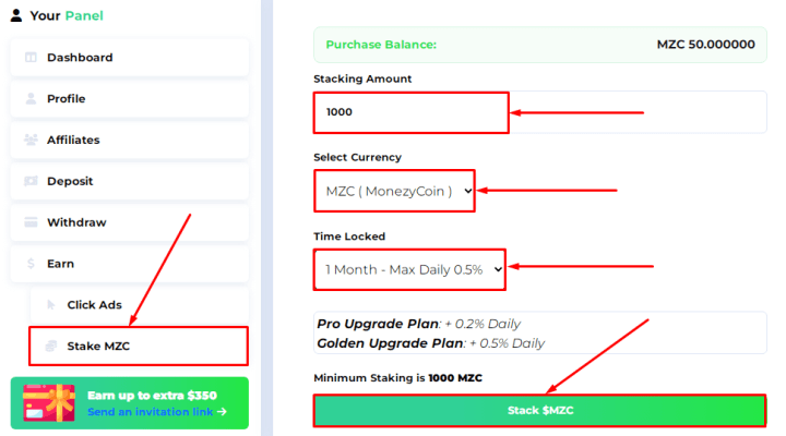 Создание депозита в проекте Monezy