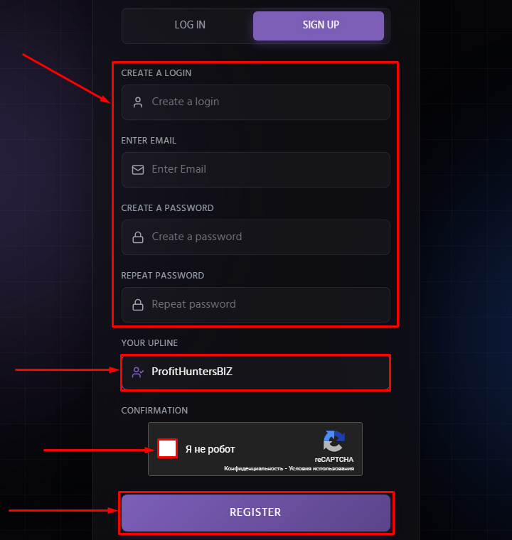 Регистрация в проекте BlueMeta