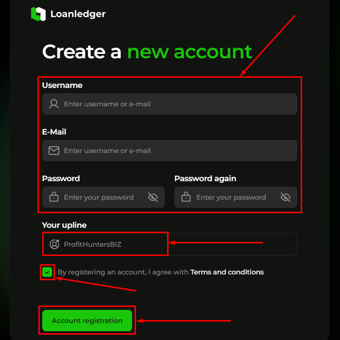 Регистрация в проекте Loanledger